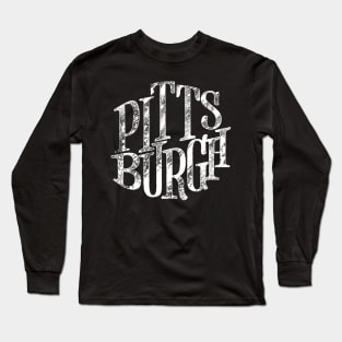 Pittsburgh White Retro Distressed Lettering Long Sleeve T-Shirt
